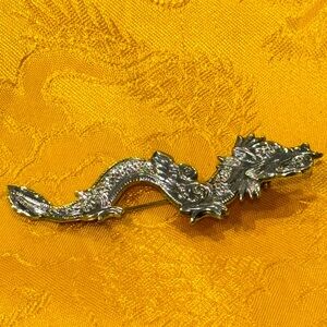 Sterling Silver Dragon Brooch Marked 925